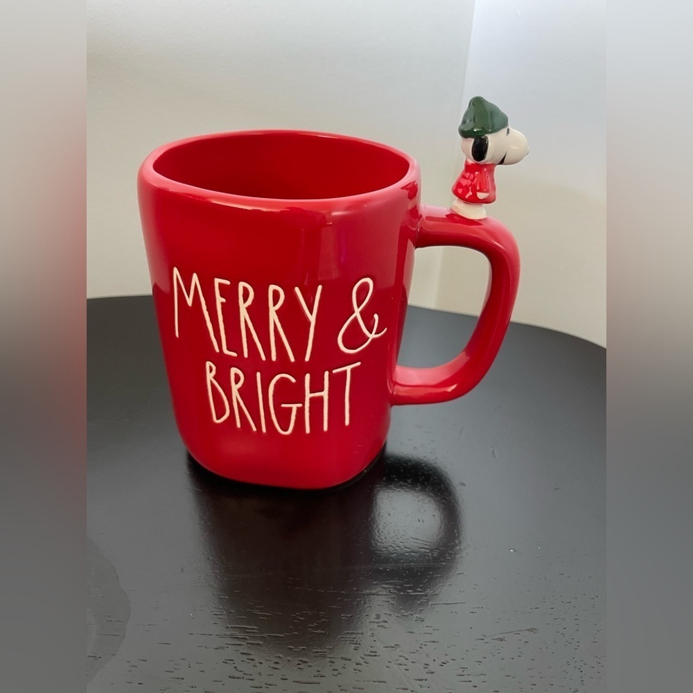 Snoopy Rae Dunn Red Peanuts Mug “ merry & bright” Christmas Holiday mug
